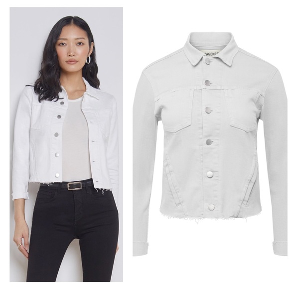 L'AGENCE $335 Janelle Denim Jean Jacket Raw Edge Blanc White - Picture 2 of 13